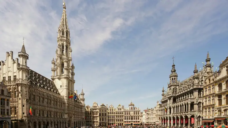 Guildhall facades and the Town Hall around Brussels Grand-Place